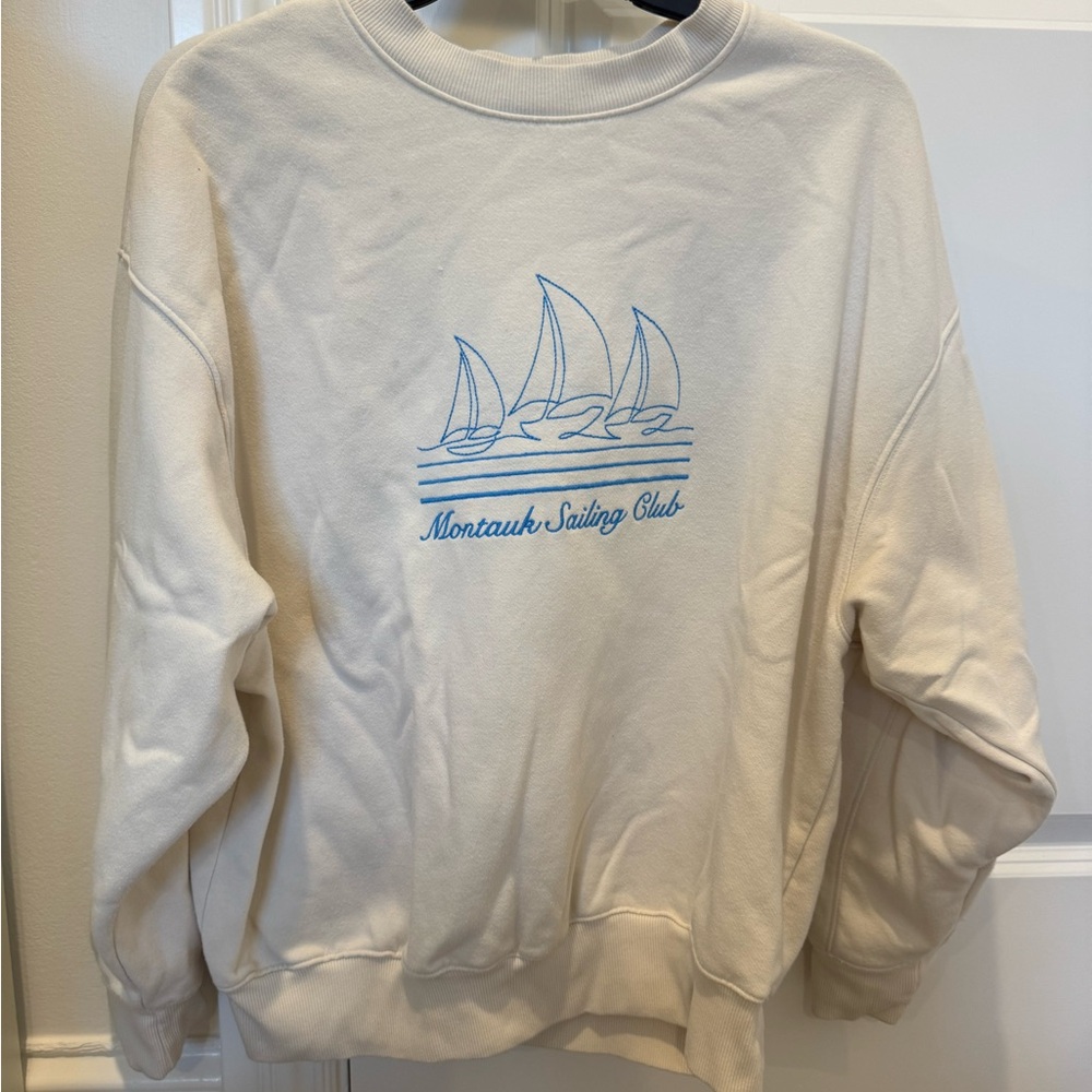 Wild Fable Cream and Blue Crewneck Sweater Nautical Design